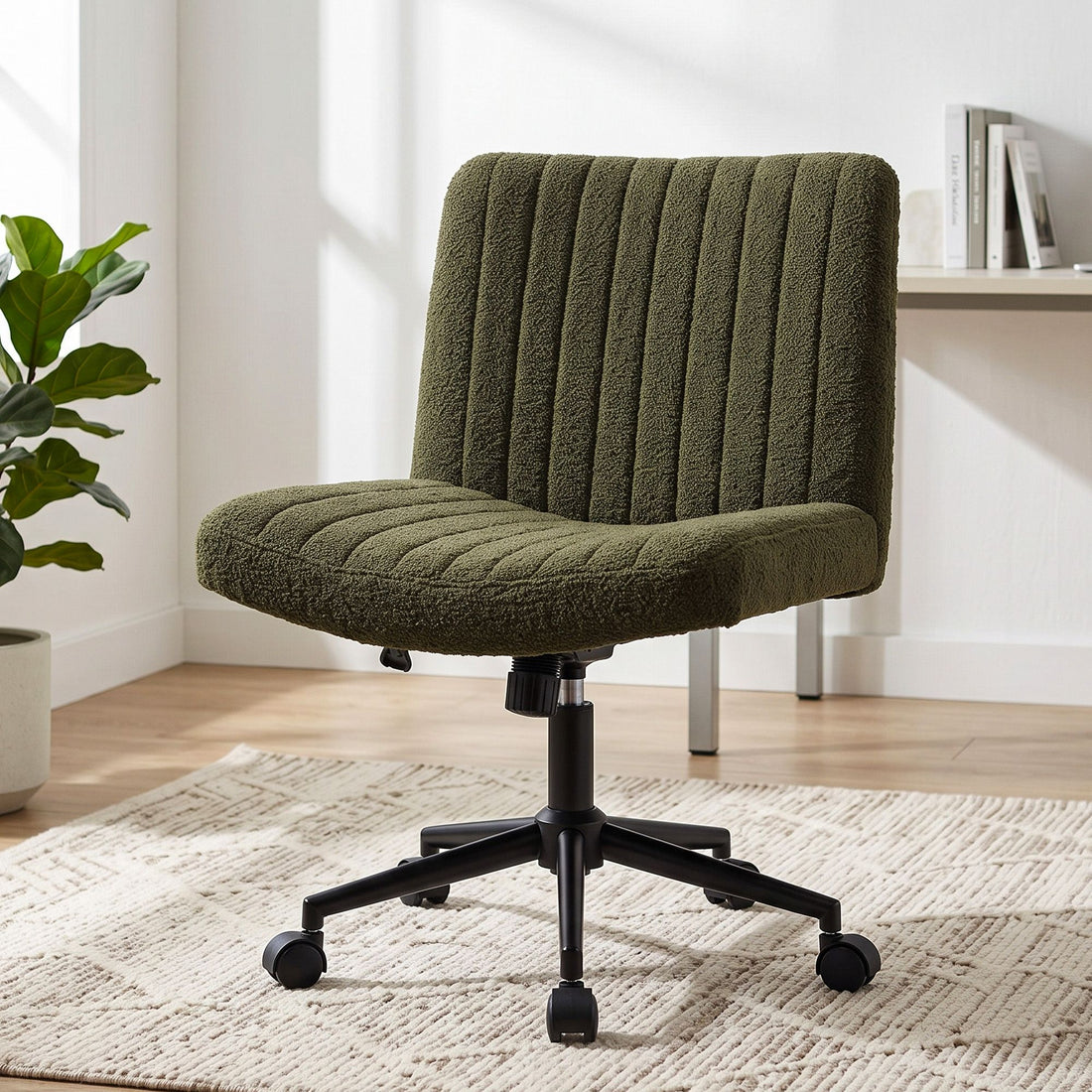 Artiss Armless Cross Legged Office Chair Wide Seat Vanity Chair Teddy Fleece Green-Furniture > Office > Office &amp; Desk Chairs-PEROZ Accessories
