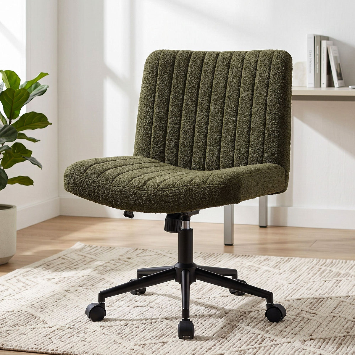 Artiss Armless Cross Legged Office Chair Wide Seat Vanity Chair Teddy Fleece Green-Furniture > Office > Office &amp; Desk Chairs-PEROZ Accessories