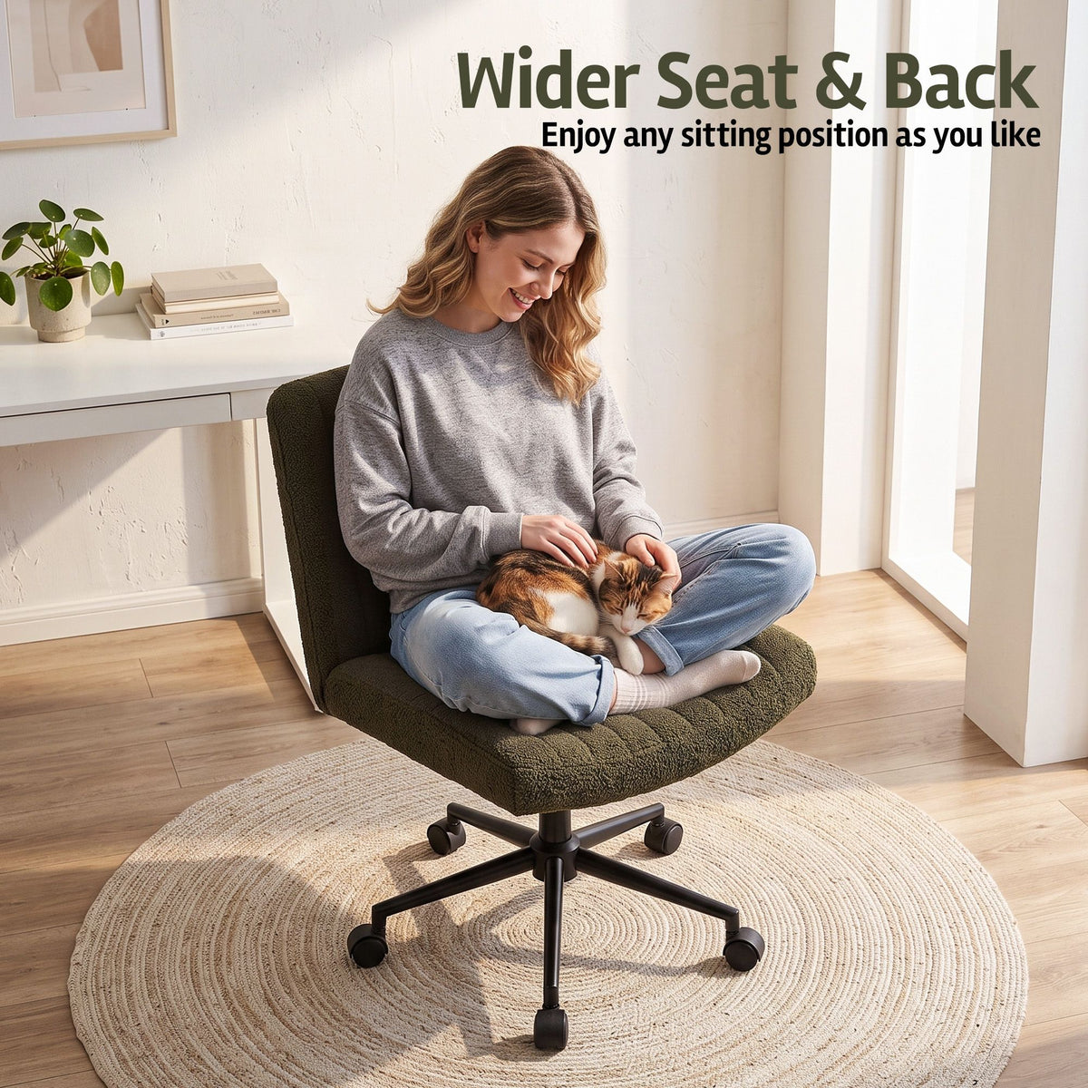 Artiss Armless Cross Legged Office Chair Wide Seat Vanity Chair Teddy Fleece Green-Furniture > Office > Office &amp; Desk Chairs-PEROZ Accessories