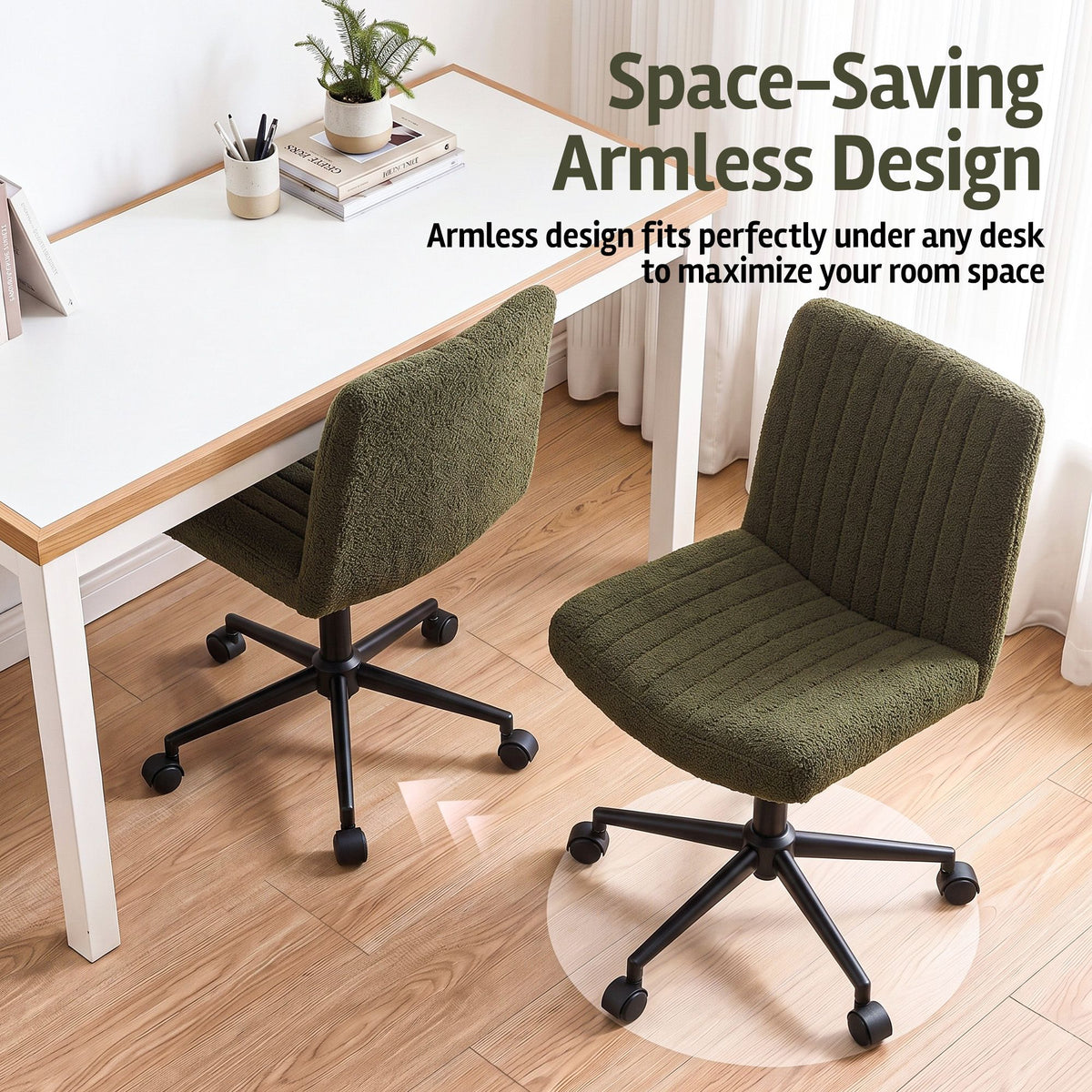 Artiss Armless Cross Legged Office Chair Wide Seat Vanity Chair Teddy Fleece Green-Furniture > Office > Office &amp; Desk Chairs-PEROZ Accessories