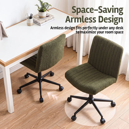 Artiss Armless Cross Legged Office Chair Wide Seat Vanity Chair Teddy Fleece Green-Furniture > Office > Office &amp; Desk Chairs-PEROZ Accessories