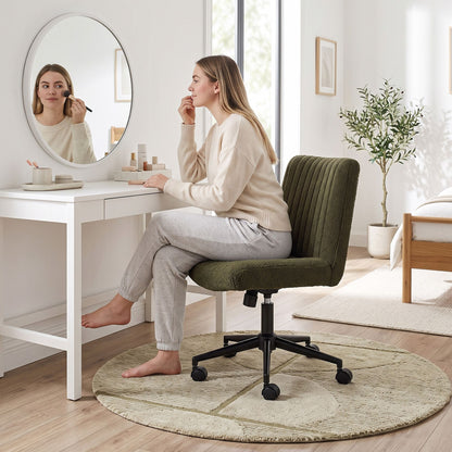 Artiss Armless Cross Legged Office Chair Wide Seat Vanity Chair Teddy Fleece Green-Furniture > Office > Office &amp; Desk Chairs-PEROZ Accessories