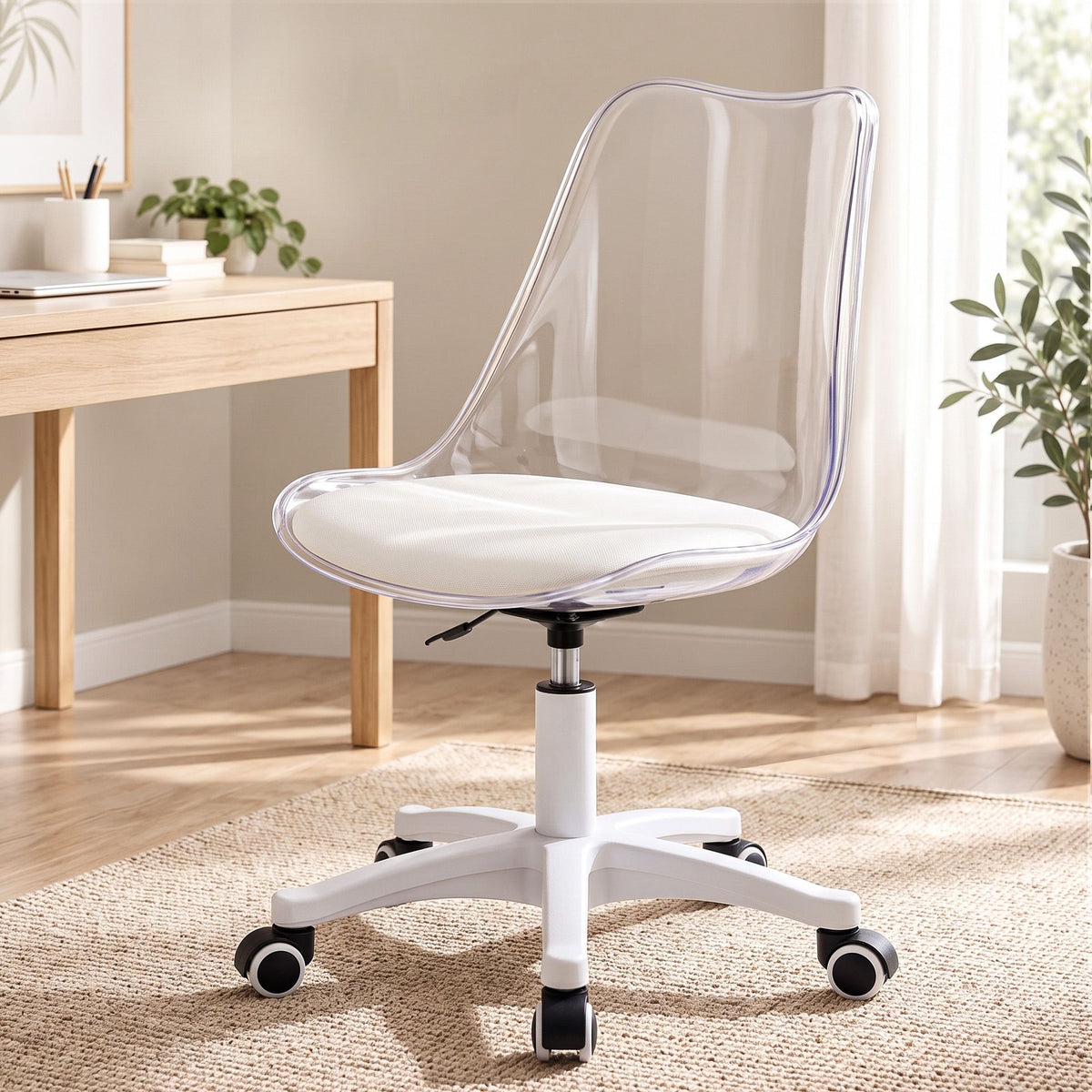 Artiss Clear Acrylic Office Chair Armless Swivel Vanity Desk Chair Mondern White-Furniture > Office > Office &amp; Desk Chairs-PEROZ Accessories