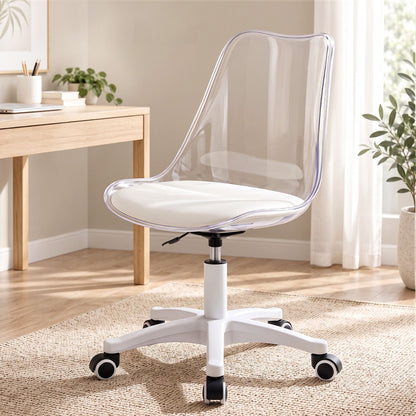 Artiss Clear Acrylic Office Chair Armless Swivel Vanity Desk Chair Mondern White-Furniture > Office > Office &amp; Desk Chairs-PEROZ Accessories