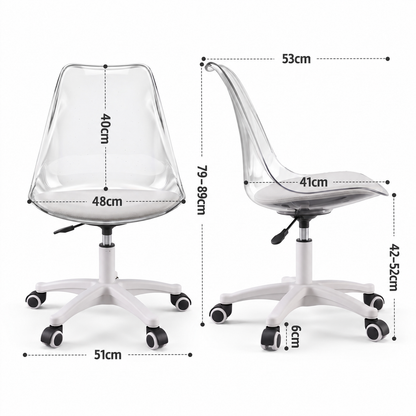 Artiss Clear Acrylic Office Chair Armless Swivel Vanity Desk Chair Mondern White-Furniture > Office > Office &amp; Desk Chairs-PEROZ Accessories