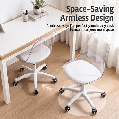 Artiss Clear Acrylic Office Chair Armless Swivel Vanity Desk Chair Mondern White-Furniture > Office > Office &amp; Desk Chairs-PEROZ Accessories