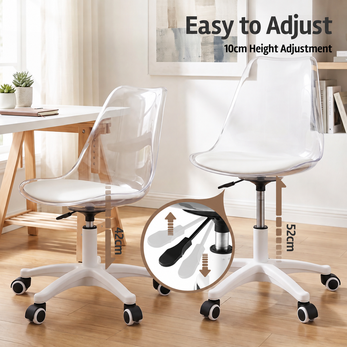 Artiss Clear Acrylic Office Chair Armless Swivel Vanity Desk Chair Mondern White-Furniture > Office > Office &amp; Desk Chairs-PEROZ Accessories
