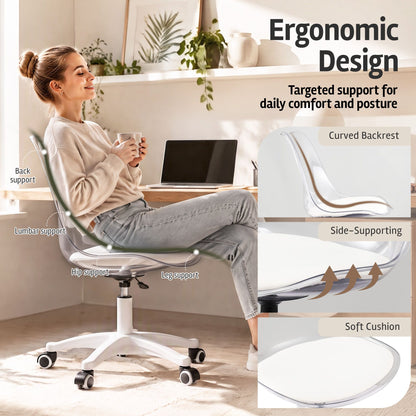 Artiss Clear Acrylic Office Chair Armless Swivel Vanity Desk Chair Mondern White-Furniture > Office > Office &amp; Desk Chairs-PEROZ Accessories