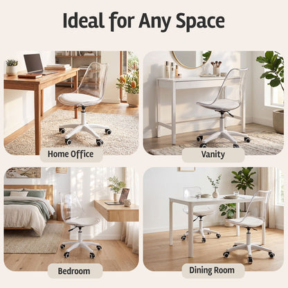Artiss Clear Acrylic Office Chair Armless Swivel Vanity Desk Chair Mondern White-Furniture > Office > Office &amp; Desk Chairs-PEROZ Accessories