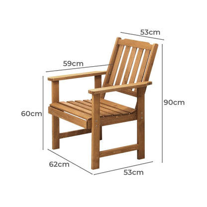 Livsip Outdoor Armchair Wooden Patio Furniture Chairs Garden Seat Brown-Outdoor Patio Sets-PEROZ Accessories