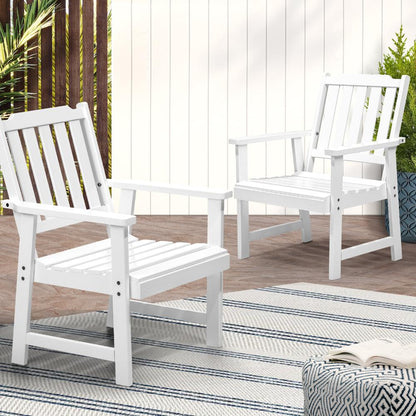 Livsip Outdoor Armchair Wooden Patio Furniture 2PCS Chairs Set Garden Seat White-Outdoor Patio Sets-PEROZ Accessories
