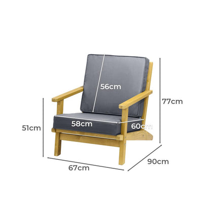 Livsip Outdoor Armchair Furniture Sun Lounge Wood Chair Patio Beach Garden Sofa-Outdoor Patio Sets-PEROZ Accessories