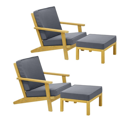 Livsip 2PCS Outdoor Armchair Wooden Sun Lounge with Foot Stool-Outdoor Patio Sets-PEROZ Accessories
