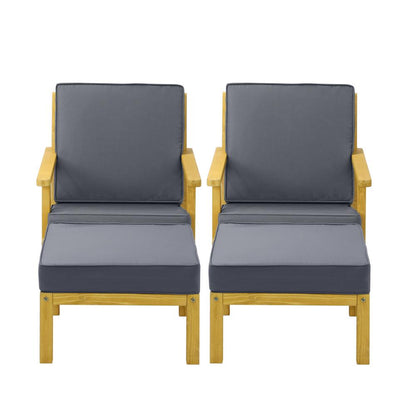 Livsip 2PCS Outdoor Armchair Wooden Sun Lounge with Foot Stool-Outdoor Patio Sets-PEROZ Accessories