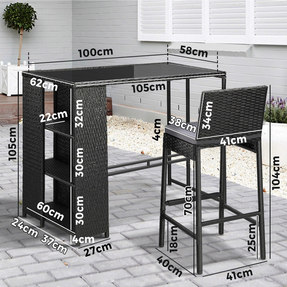 Livsip Outdoor Bar Table Dining Chairs Stools Set Rattan Patio Furniture 3 Piece-Outdoor Bar Sets-PEROZ Accessories