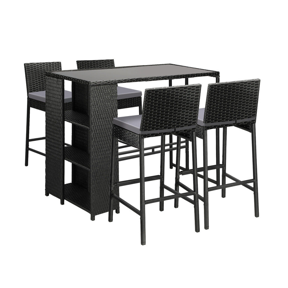 Livsip Outdoor Dining Set Patio Furniture Rattan Bar Table Chairs Bar Stools Set-Outdoor Bar Sets-PEROZ Accessories