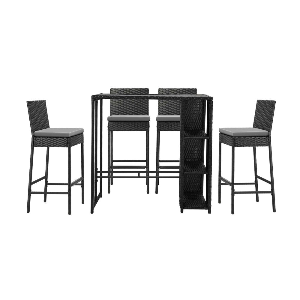 Livsip Outdoor Dining Set Patio Furniture Rattan Bar Table Chairs Bar Stools Set-Outdoor Bar Sets-PEROZ Accessories