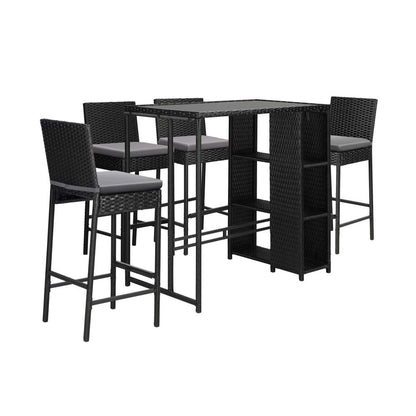 Livsip Outdoor Dining Set Patio Furniture Rattan Bar Table Chairs Bar Stools Set-Outdoor Bar Sets-PEROZ Accessories