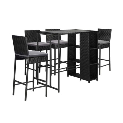 Livsip Outdoor Dining Set Patio Furniture Rattan Bar Table Chairs Bar Stools Set-Outdoor Bar Sets-PEROZ Accessories