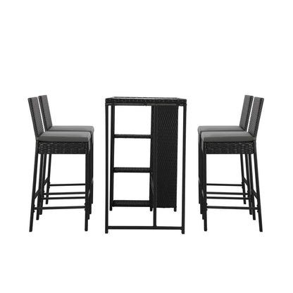 Livsip Outdoor Dining Set Patio Furniture Rattan Bar Table Chairs Bar Stools Set-Outdoor Bar Sets-PEROZ Accessories