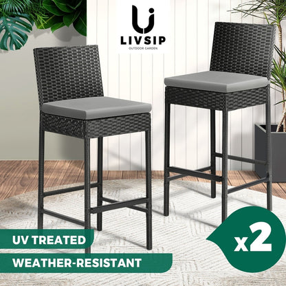 Livsip Outdoor Rattan Bar Stools Patio Dinning Chairs Cafe Garden Furniture 2X-Outdoor Bar Chair-PEROZ Accessories