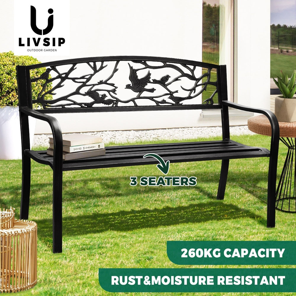 Livsip Garden Bench Seat Outdoor Chair Furniture Backyard Patio Bird Pattern-Outdoor Benches-PEROZ Accessories