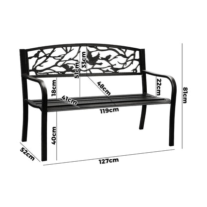Livsip Garden Bench Seat Outdoor Chair Furniture Backyard Patio Bird Pattern-Outdoor Benches-PEROZ Accessories