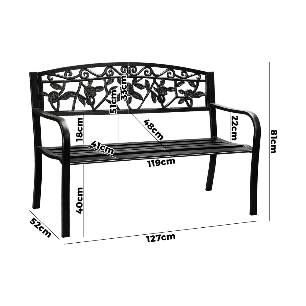 Livsip Garden Bench Seat Outdoor Furniture Patio Park Backyard Chair Black-Outdoor Benches-PEROZ Accessories