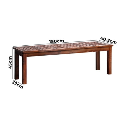 Livsip 150cm Garden Bench Outdoor Wood Patio Furniture Dining Chair Slatted Seat-Outdoor Benches-PEROZ Accessories