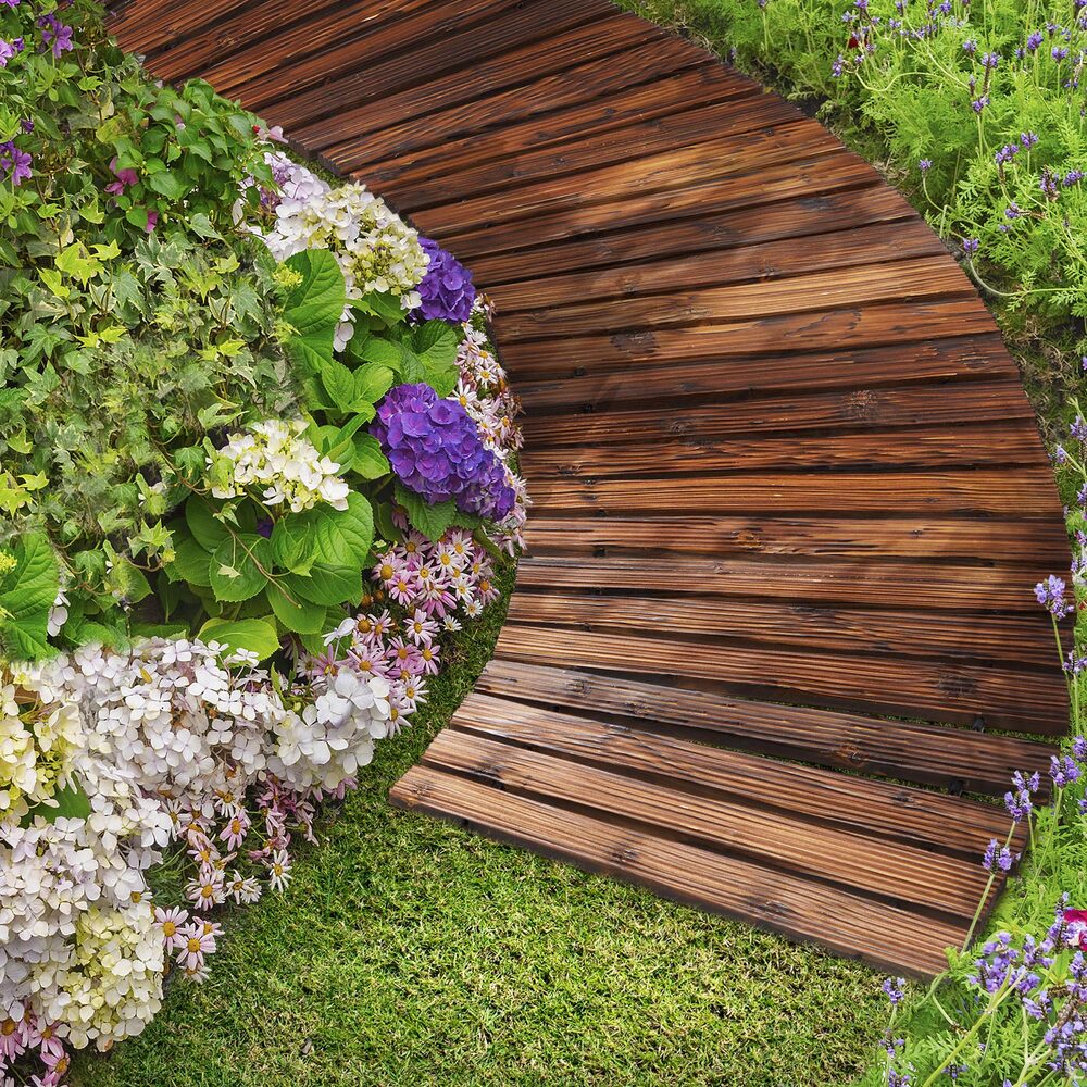 Livsip 2PC Garden Wooden Pathway 8ft Roll-Out Curved-Garden Pathways-PEROZ Accessories