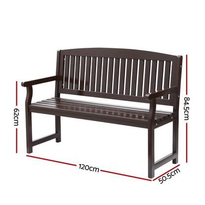 Gardeon Outdoor Garden Bench Wooden 2 Seater Lounge Chair Patio Furniture Brown-Outdoor Benches-PEROZ Accessories