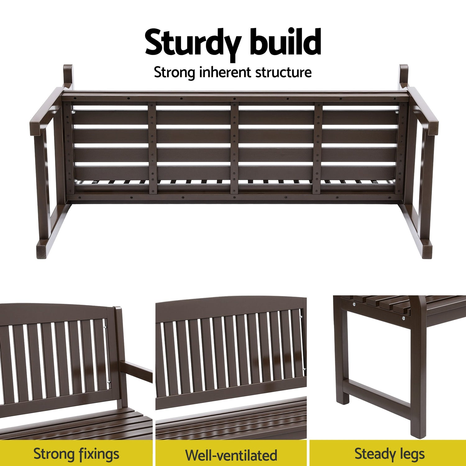 Gardeon Outdoor Garden Bench Wooden 2 Seater Lounge Chair Patio Furniture Brown-Outdoor Benches-PEROZ Accessories