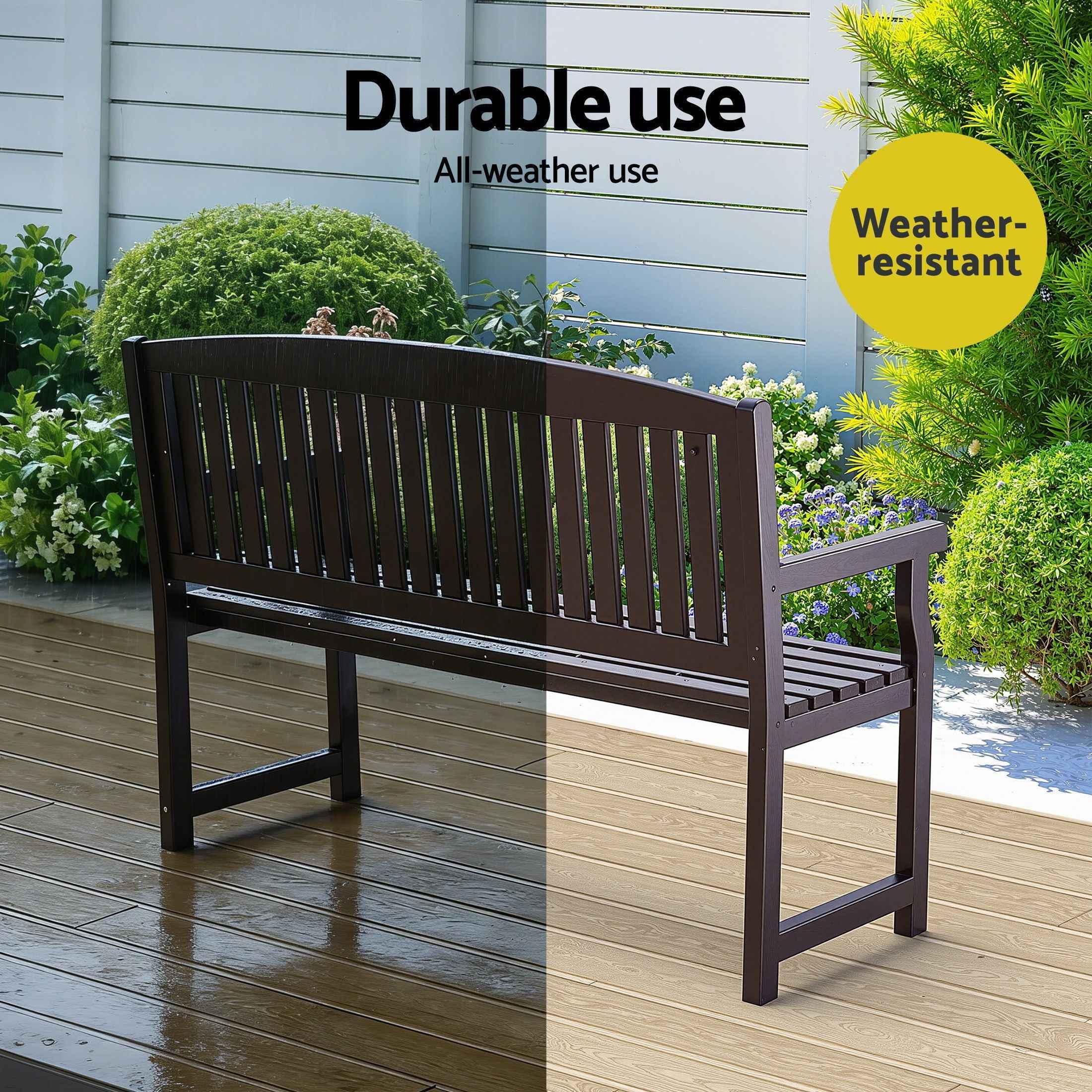 Gardeon Outdoor Garden Bench Wooden 2 Seater Lounge Chair Patio Furniture Brown-Outdoor Benches-PEROZ Accessories