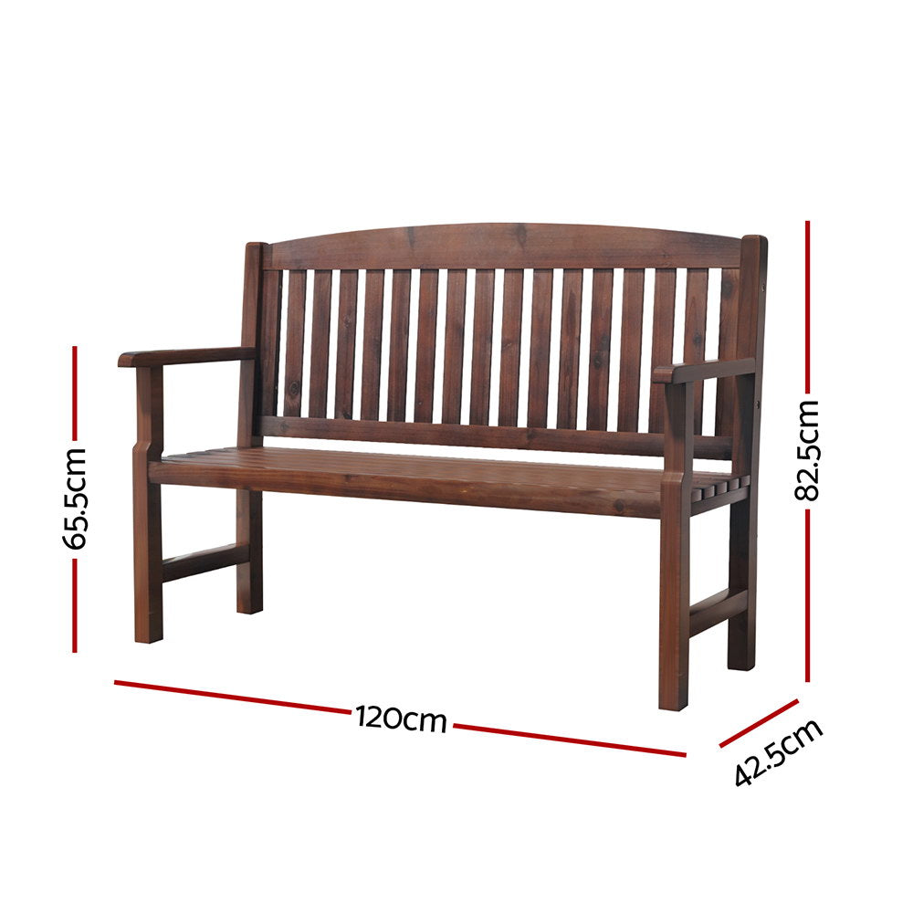 Gardeon Outdoor Garden Bench Wooden 2 Seater Lounge Chair Patio Furniture Brown-Outdoor Benches-PEROZ Accessories