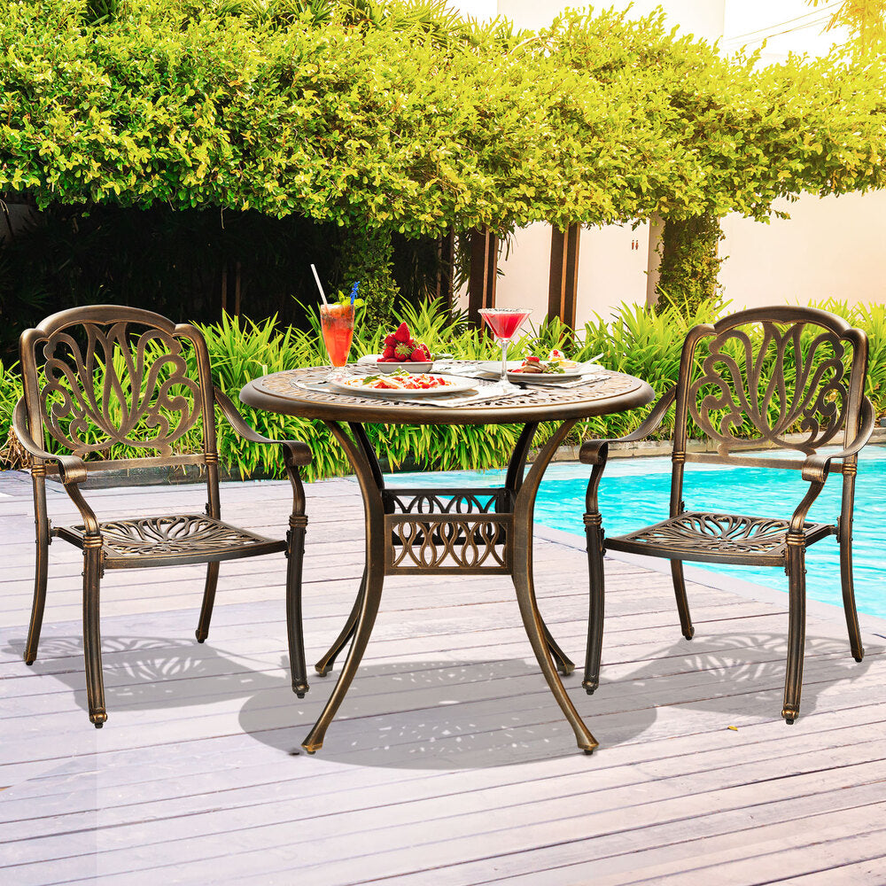 Livsip Outdoor Dining Chairs 3 Piece Bistro Set Cast Aluminium Patio Furniture-Outdoor Dining Sets-PEROZ Accessories