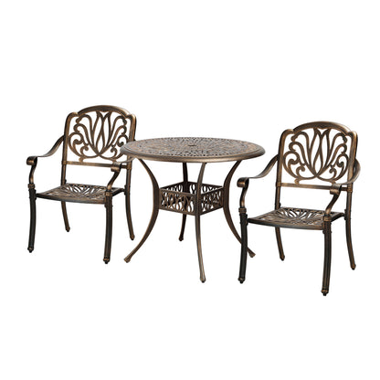 Livsip Outdoor Dining Chairs 3 Piece Bistro Set Cast Aluminium Patio Furniture-Outdoor Dining Sets-PEROZ Accessories