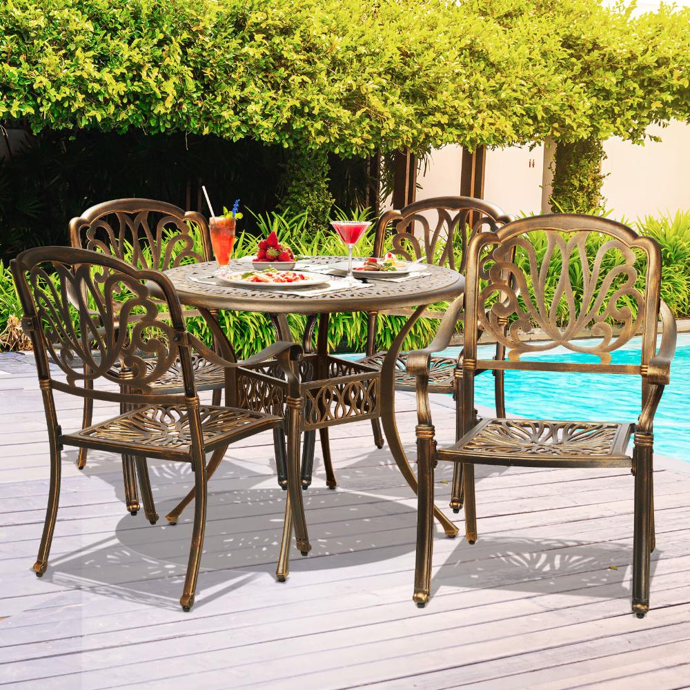 Livsip Outdoor Furniture 5 Piece Dining Set Chairs Table Bistro Set Patio Garden-Outdoor Dining Sets-PEROZ Accessories