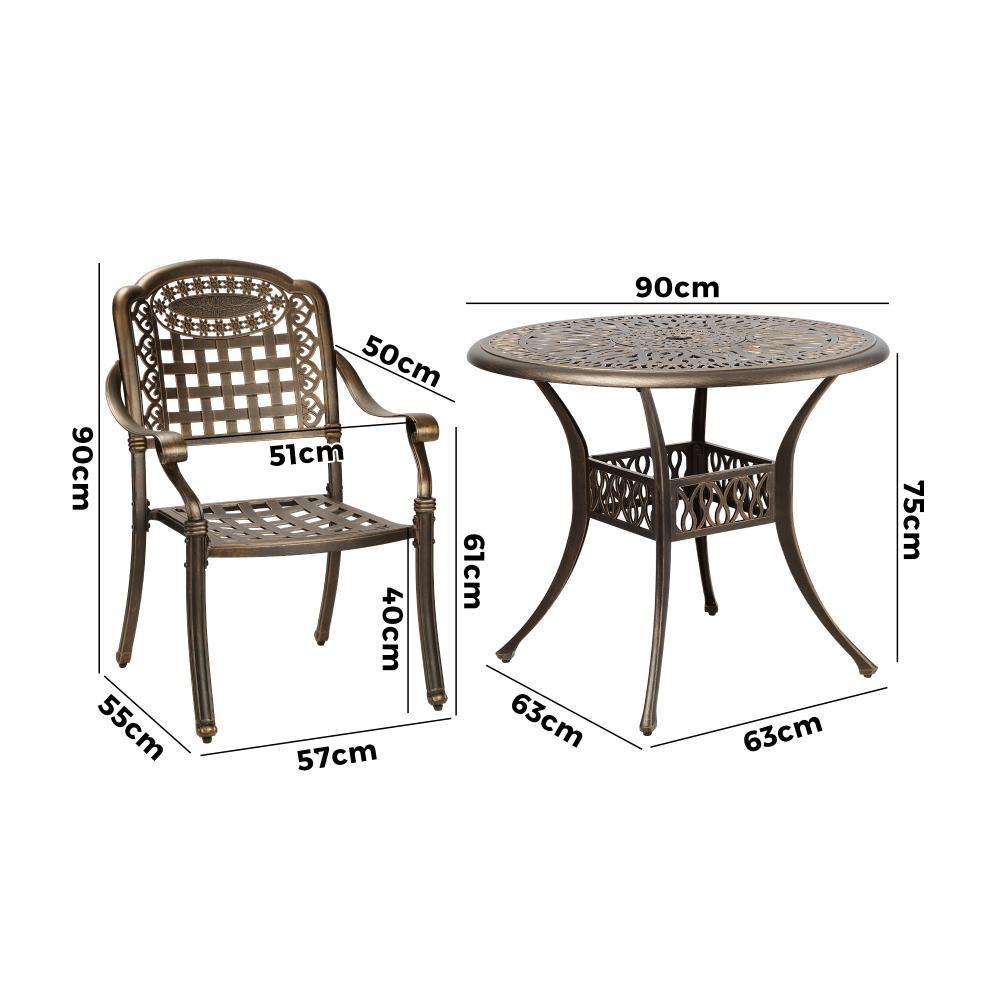 Livsip 3 Piece Outdoor Dining Chairs Bistro Set Cast Aluminium Patio Furniture-Outdoor Dining Sets-PEROZ Accessories