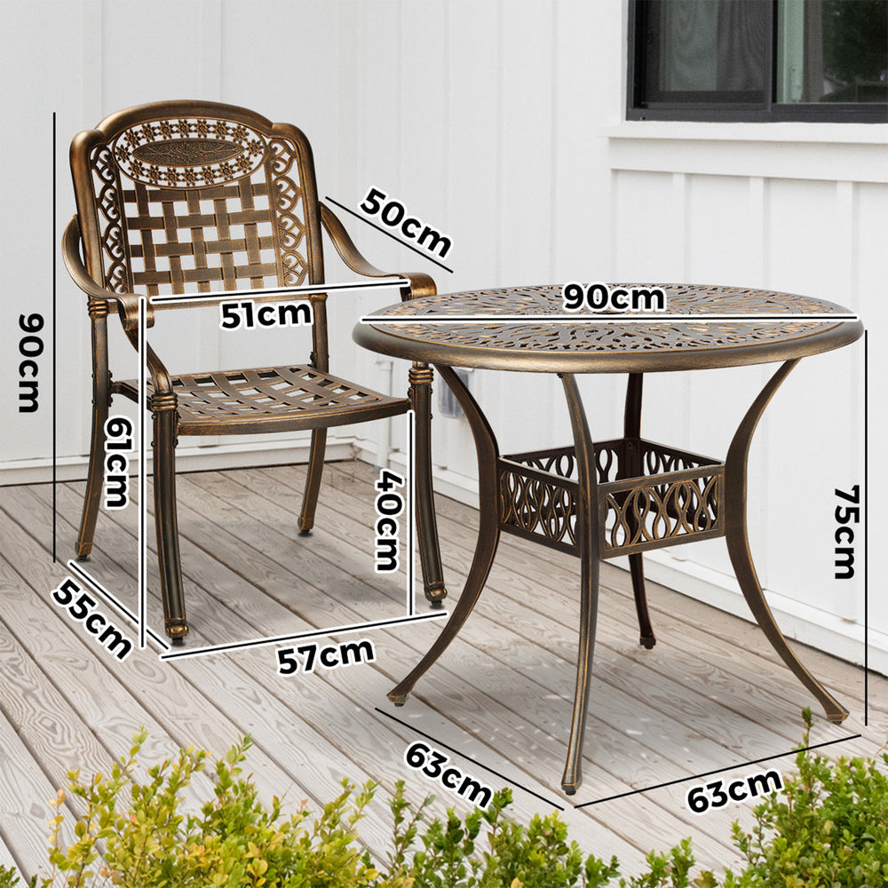 Livsip 3 Piece Outdoor Dining Chairs Bistro Set Cast Aluminium Patio Furniture-Outdoor Dining Sets-PEROZ Accessories