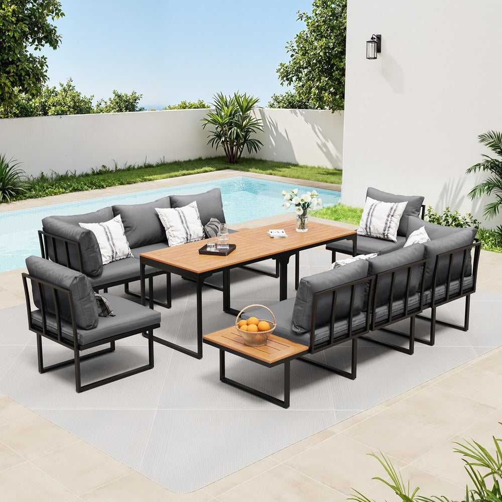 Livsip 8 Seater Outdoor Dining Set Sofa Side Table Furniture Grey-Outdoor Dining Set-PEROZ Accessories