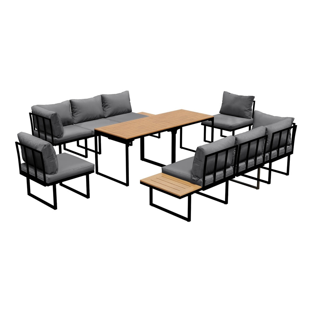 Livsip 8 Seater Outdoor Dining Set Sofa Side Table Furniture Grey-Outdoor Dining Set-PEROZ Accessories