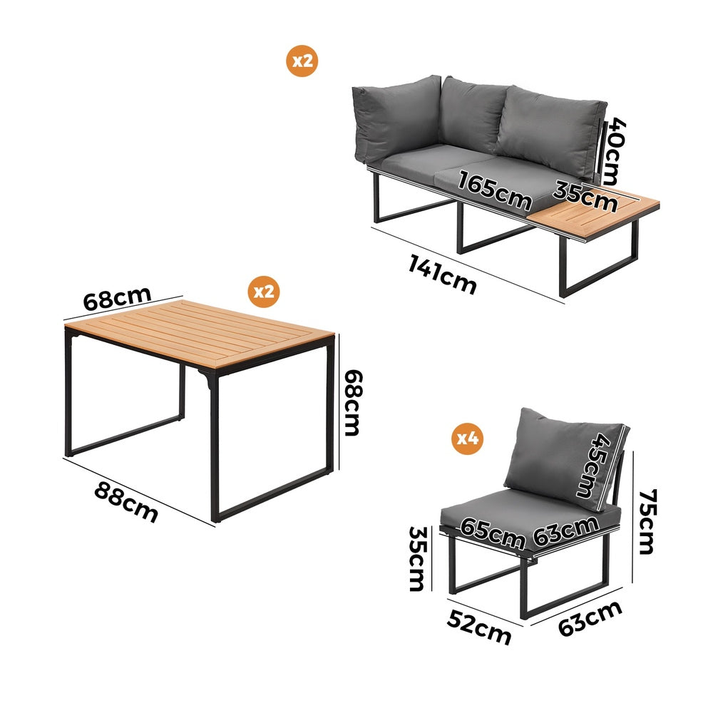 Livsip 8 Seater Outdoor Dining Set Sofa Side Table Furniture Grey-Outdoor Dining Set-PEROZ Accessories