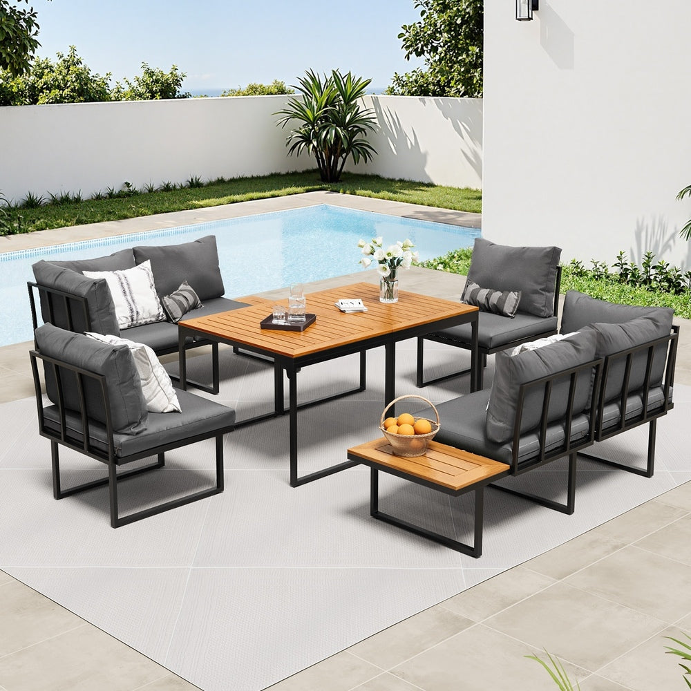 Livsip 6 Seater Outdoor Dining Sofa Lounge 2 Side Table Grey-Outdoor Dining Set-PEROZ Accessories