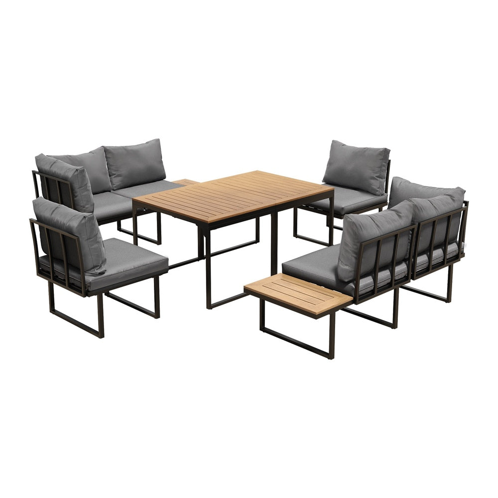 Livsip 6 Seater Outdoor Dining Sofa Lounge 2 Side Table Grey-Outdoor Dining Set-PEROZ Accessories