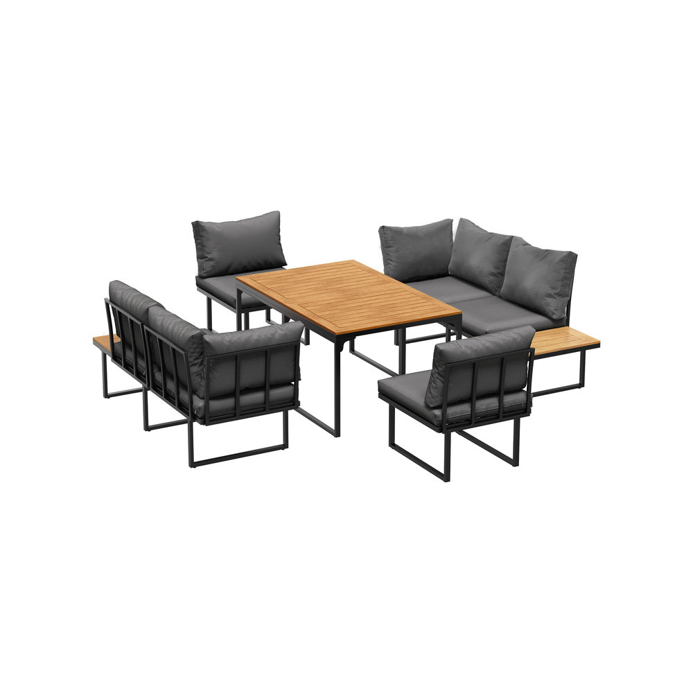 Livsip 6 Seater Outdoor Dining Sofa Lounge 2 Side Table Grey-Outdoor Dining Set-PEROZ Accessories