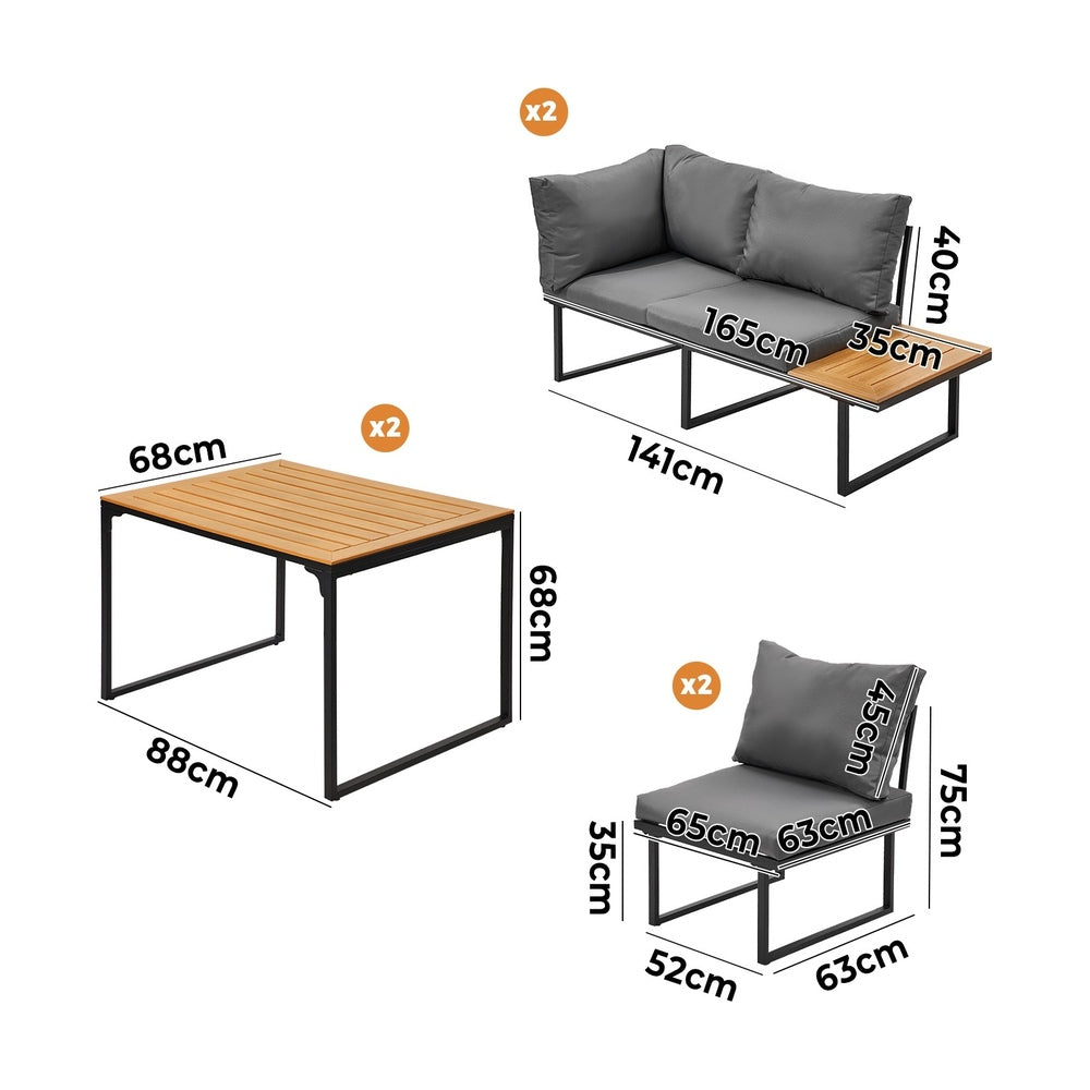 Livsip 6 Seater Outdoor Dining Sofa Lounge 2 Side Table Grey-Outdoor Dining Set-PEROZ Accessories