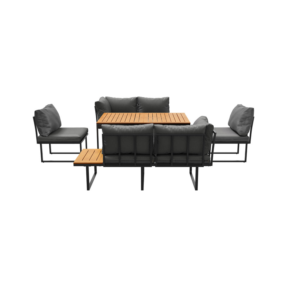 Livsip 6 Seater Outdoor Dining Sofa Lounge 2 Side Table Grey-Outdoor Dining Set-PEROZ Accessories