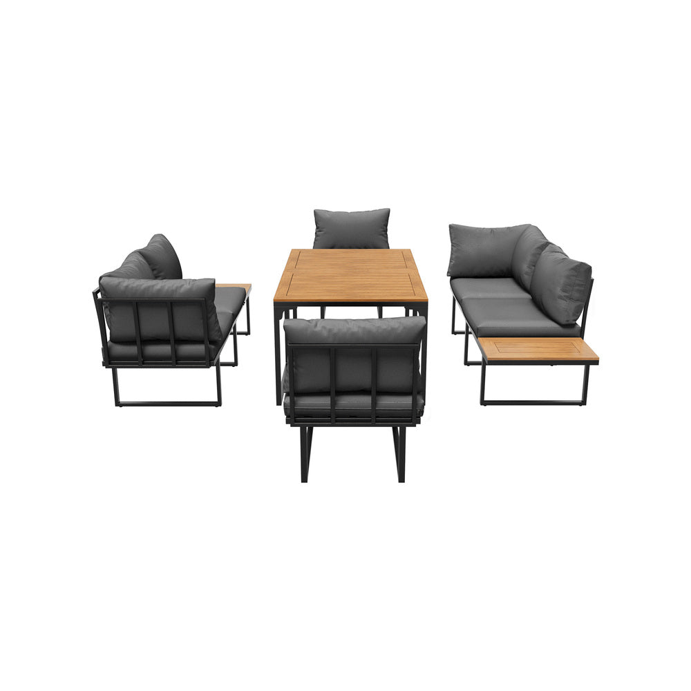 Livsip 6 Seater Outdoor Dining Sofa Lounge 2 Side Table Grey-Outdoor Dining Set-PEROZ Accessories