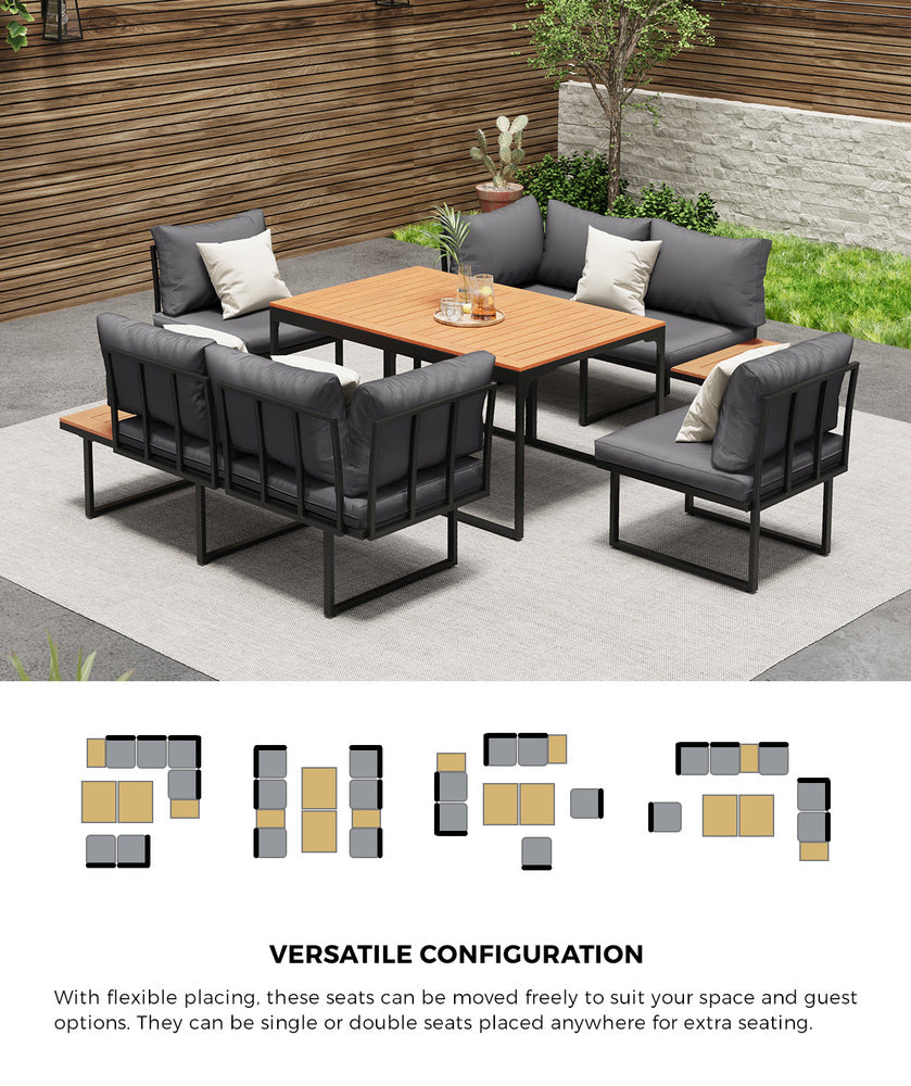 Livsip 6 Seater Outdoor Dining Sofa Lounge 2 Side Table Grey-Outdoor Dining Set-PEROZ Accessories