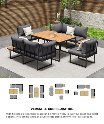 Livsip 6 Seater Outdoor Dining Sofa Lounge 2 Side Table Grey-Outdoor Dining Set-PEROZ Accessories